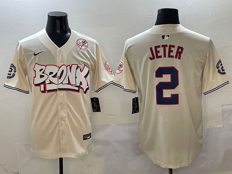 Men New York Yankees #2 Jeter Cream four generations Joint Name 2025 Nike MLB Jersey style 5